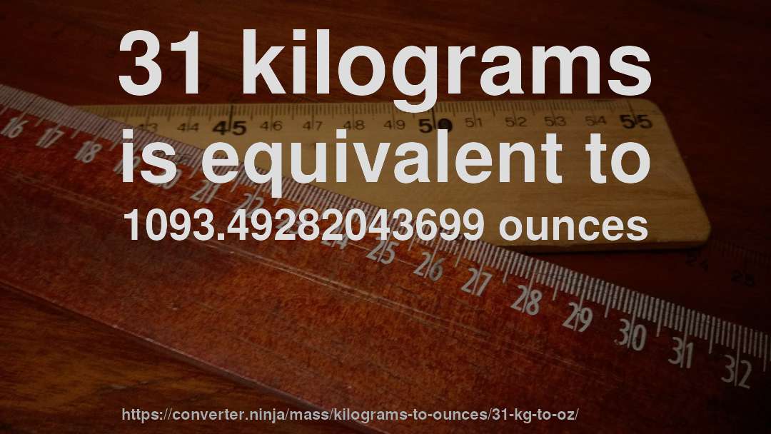 31 kilograms is equivalent to 1093.49282043699 ounces
