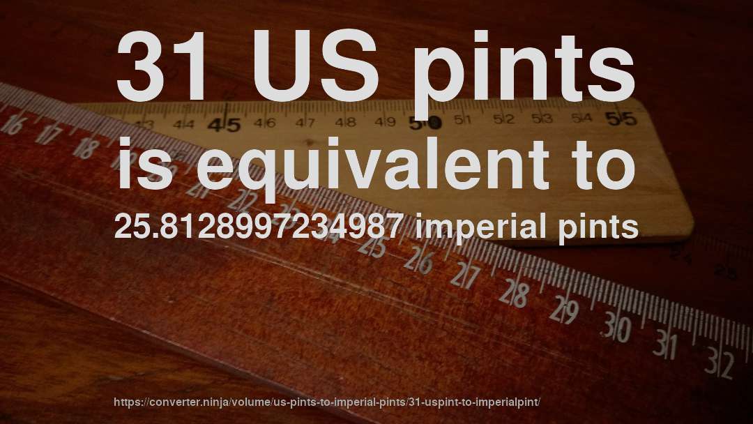 31 US pints is equivalent to 25.8128997234987 imperial pints