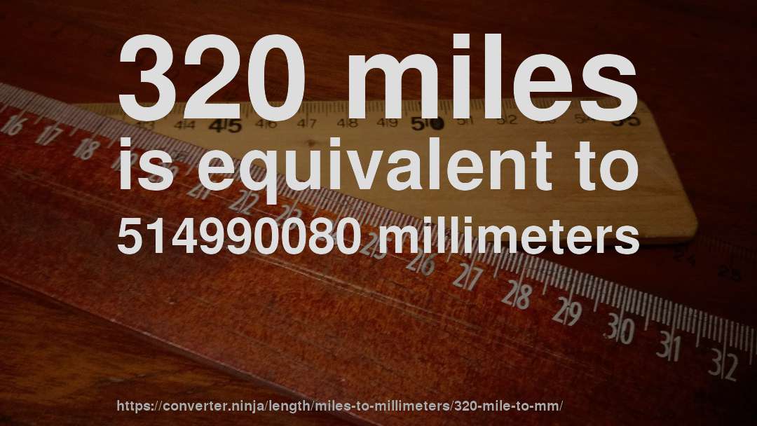 320 miles is equivalent to 514990080 millimeters