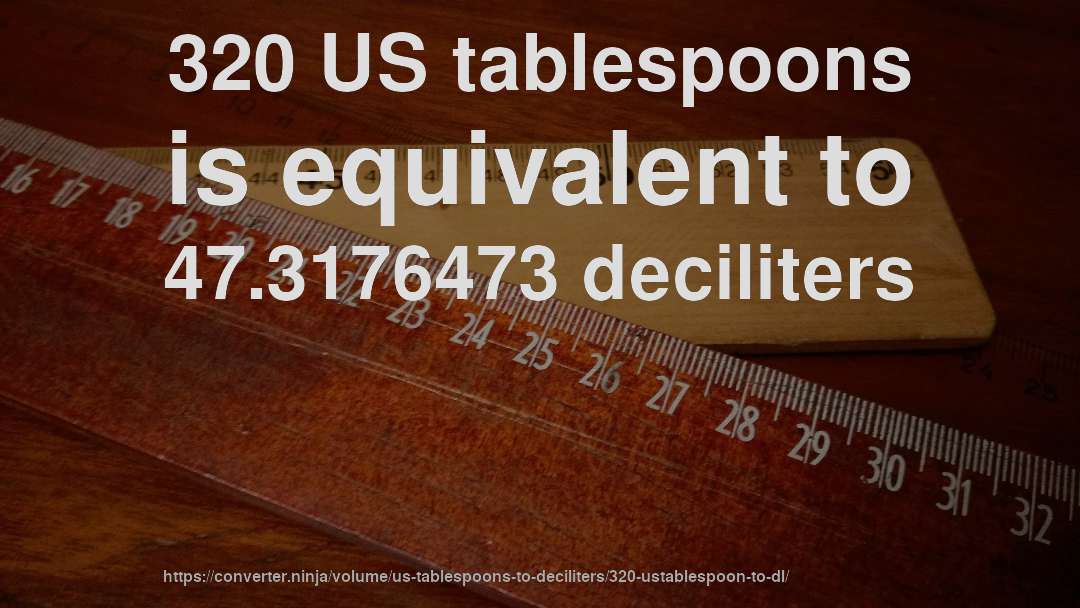 320 US tablespoons is equivalent to 47.3176473 deciliters