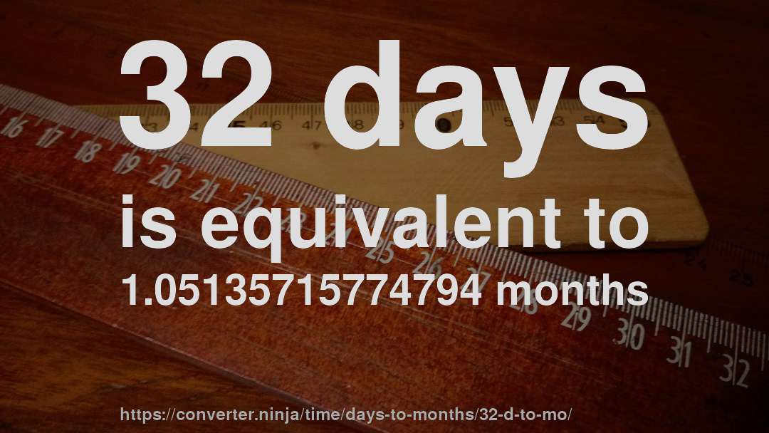 32 days is equivalent to 1.05135715774794 months