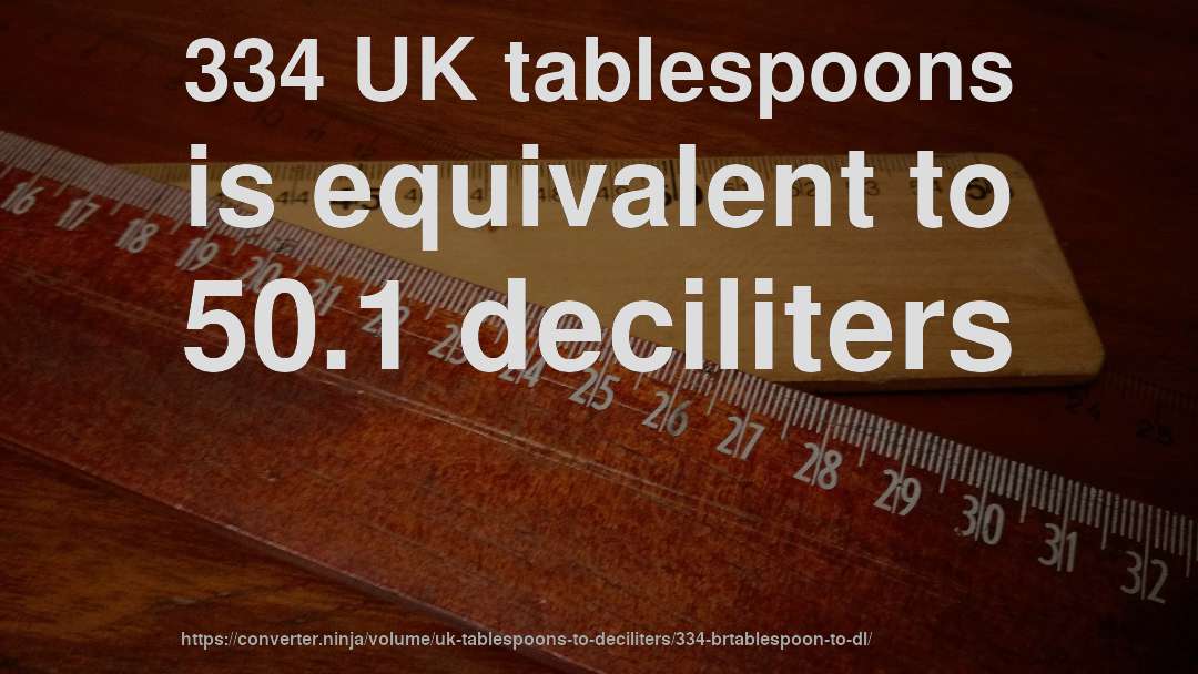 334 UK tablespoons is equivalent to 50.1 deciliters