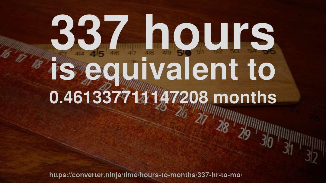 337 hours is equivalent to 0.461337711147208 months