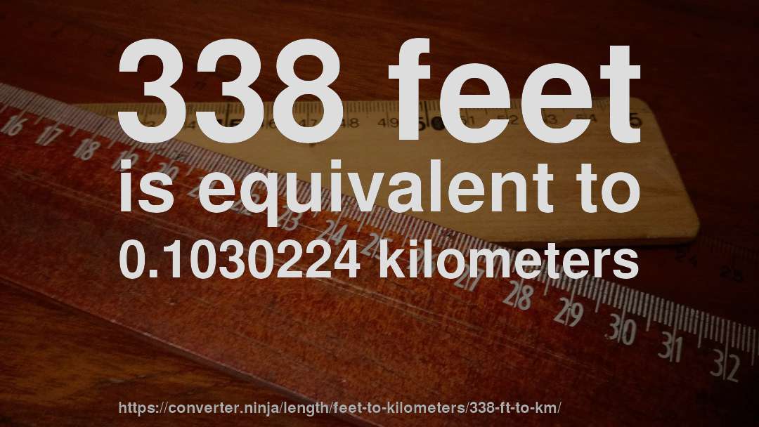 338 feet is equivalent to 0.1030224 kilometers