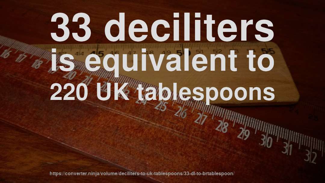 33 deciliters is equivalent to 220 UK tablespoons