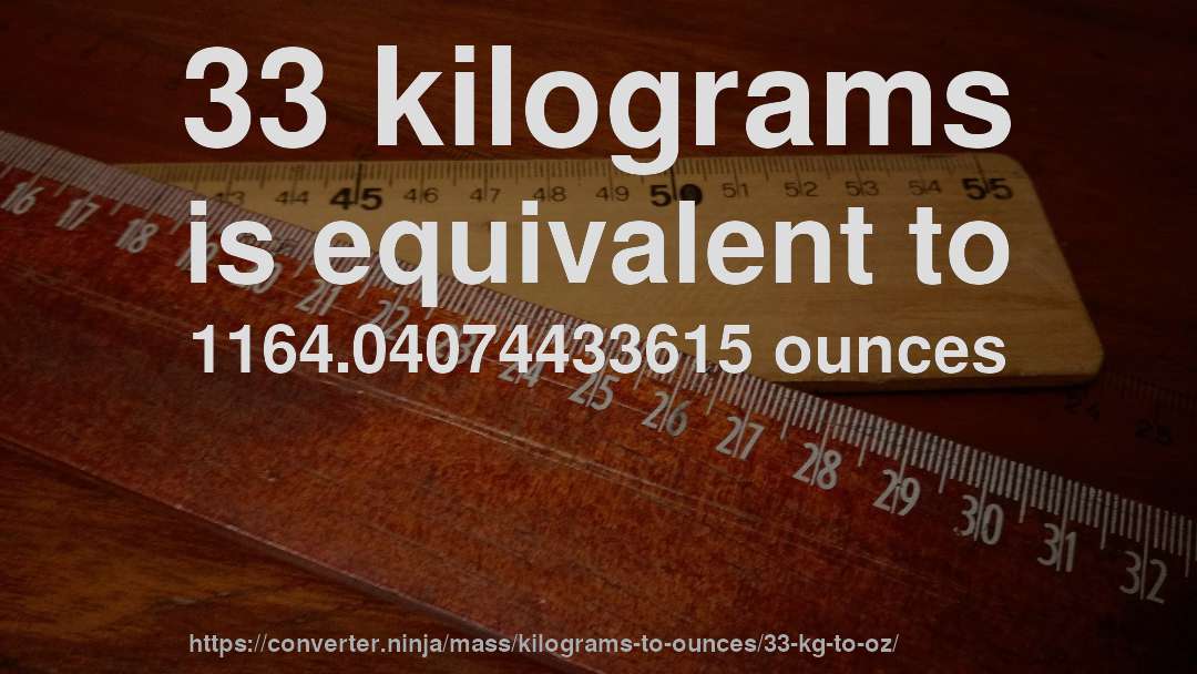 33 kilograms is equivalent to 1164.04074433615 ounces