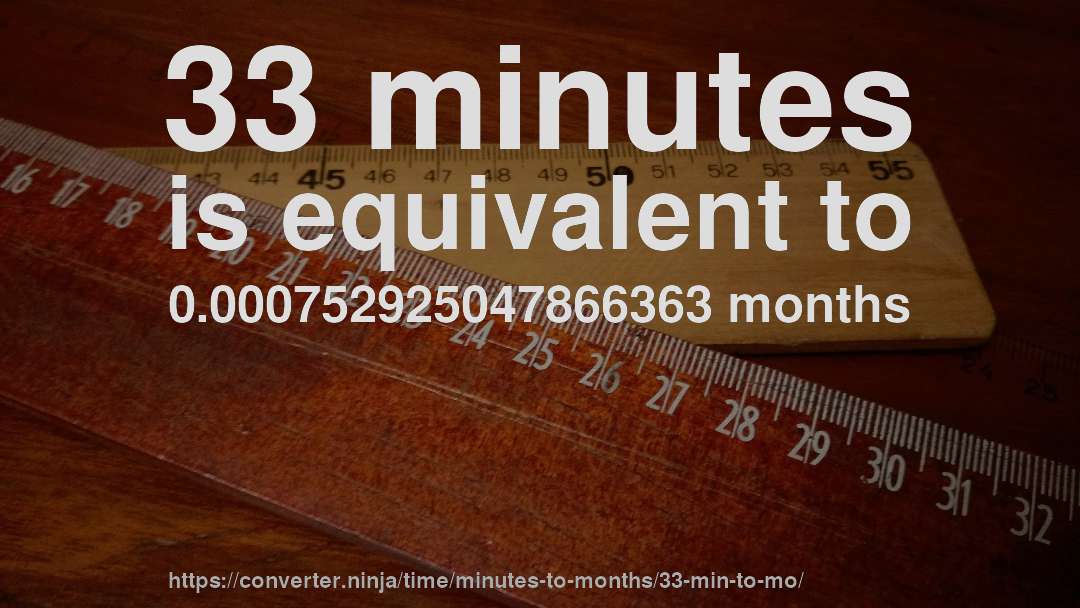 33 minutes is equivalent to 0.000752925047866363 months