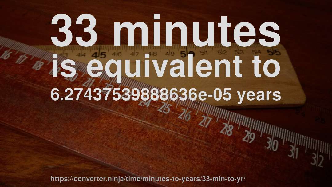33 minutes is equivalent to 6.27437539888636e-05 years