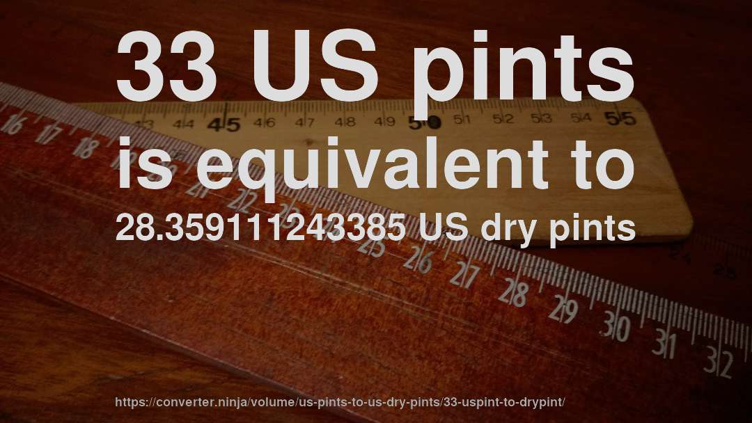 33 US pints is equivalent to 28.359111243385 US dry pints