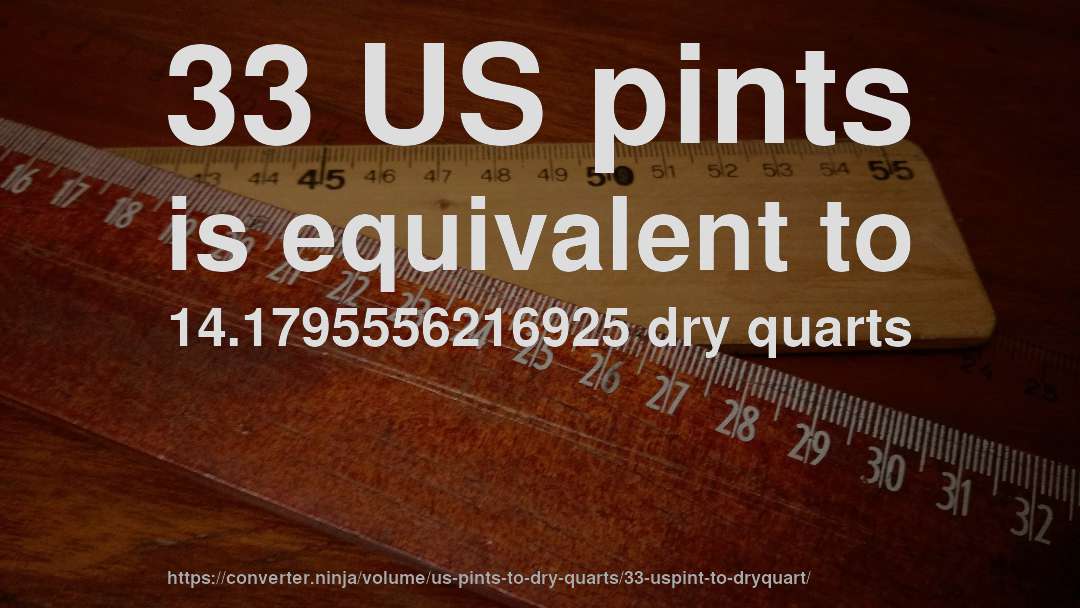 33 US pints is equivalent to 14.1795556216925 dry quarts