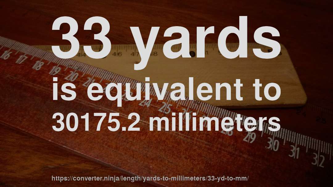 33 yards is equivalent to 30175.2 millimeters