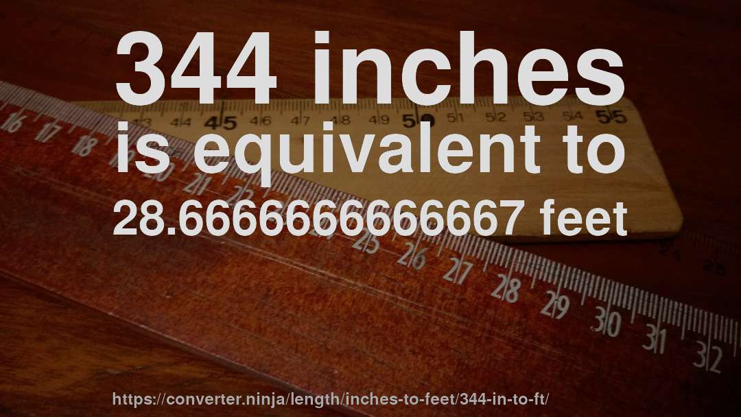 344 inches is equivalent to 28.6666666666667 feet