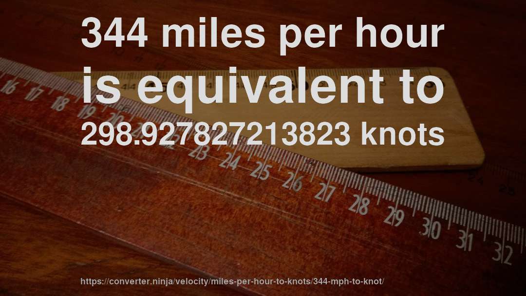 344 miles per hour is equivalent to 298.927827213823 knots
