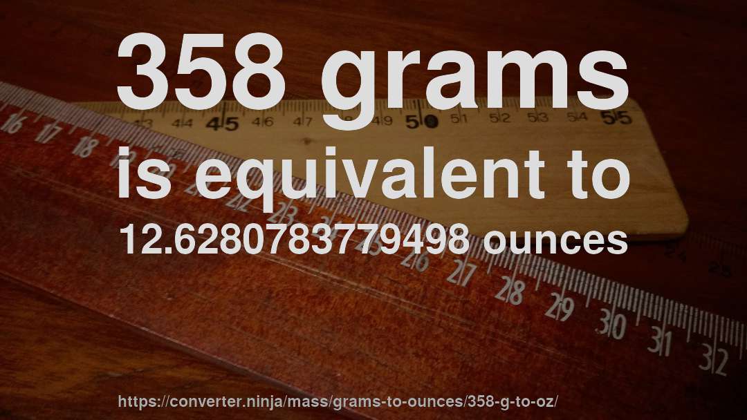 358 grams is equivalent to 12.6280783779498 ounces