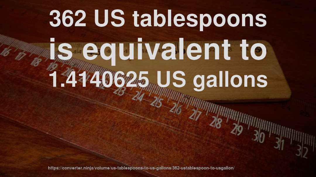 362 US tablespoons is equivalent to 1.4140625 US gallons