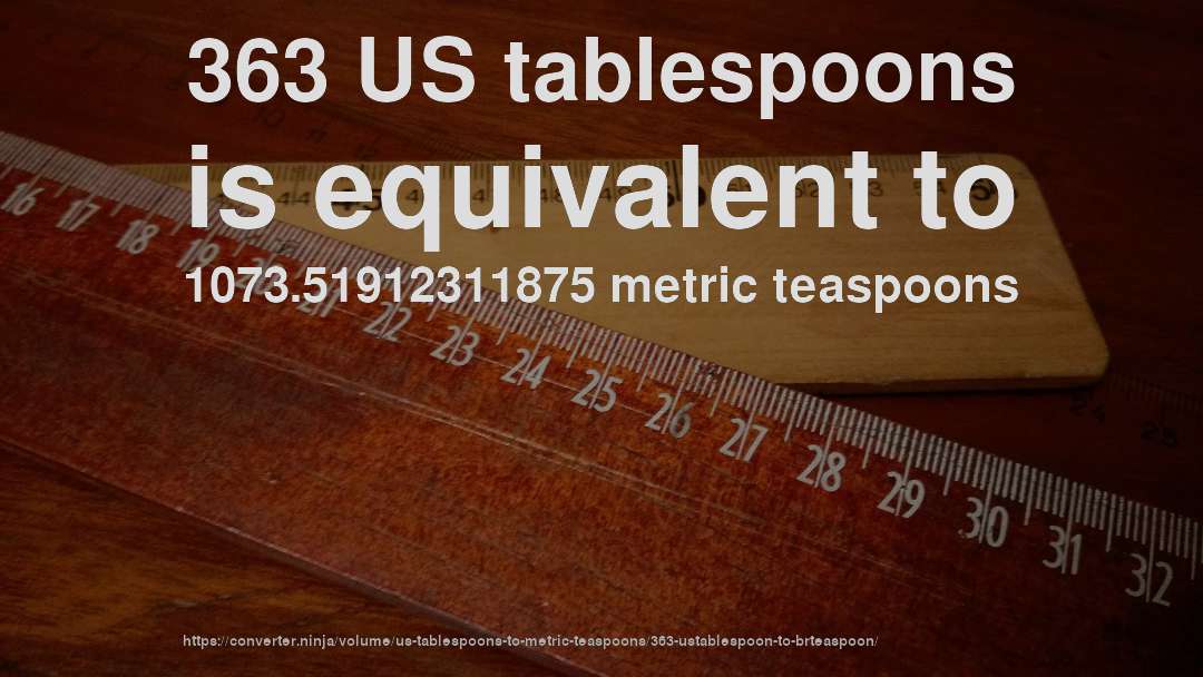 363 US tablespoons is equivalent to 1073.51912311875 metric teaspoons