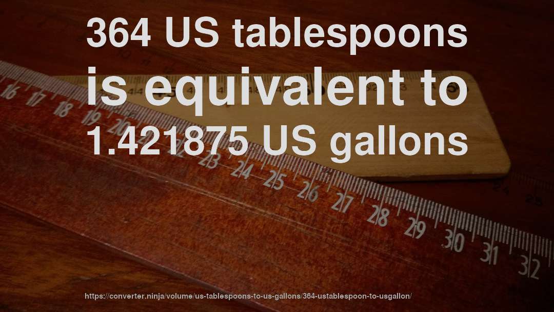 364 US tablespoons is equivalent to 1.421875 US gallons