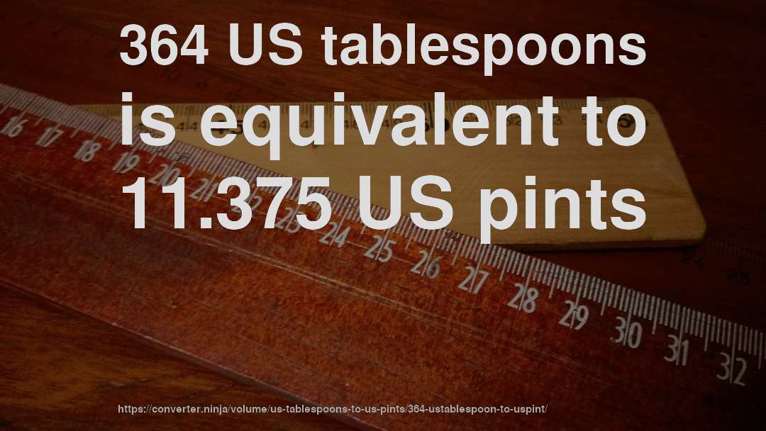 364 US tablespoons is equivalent to 11.375 US pints