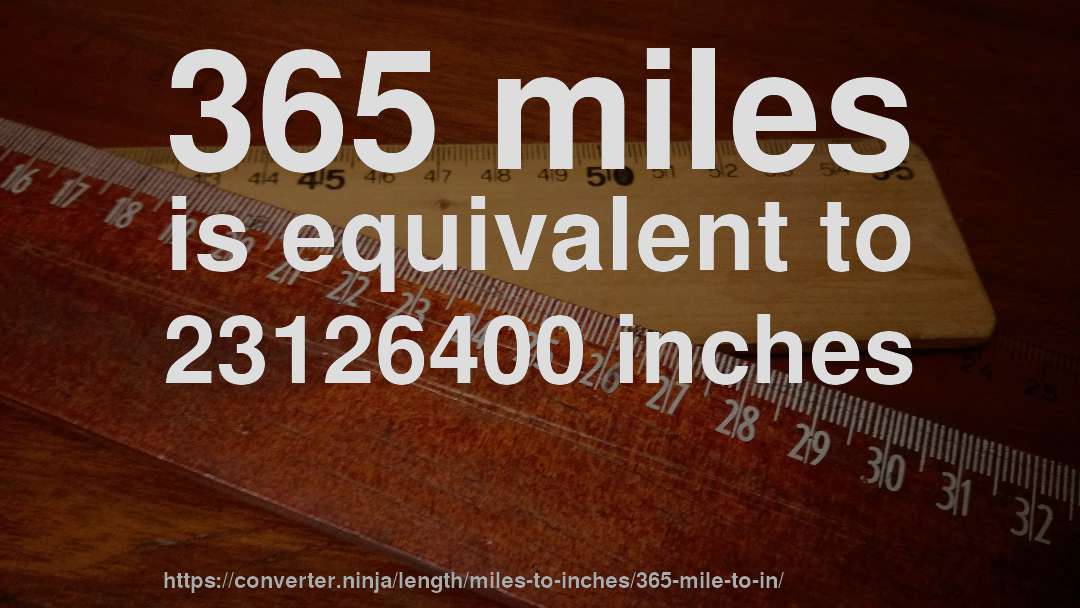 365 miles is equivalent to 23126400 inches