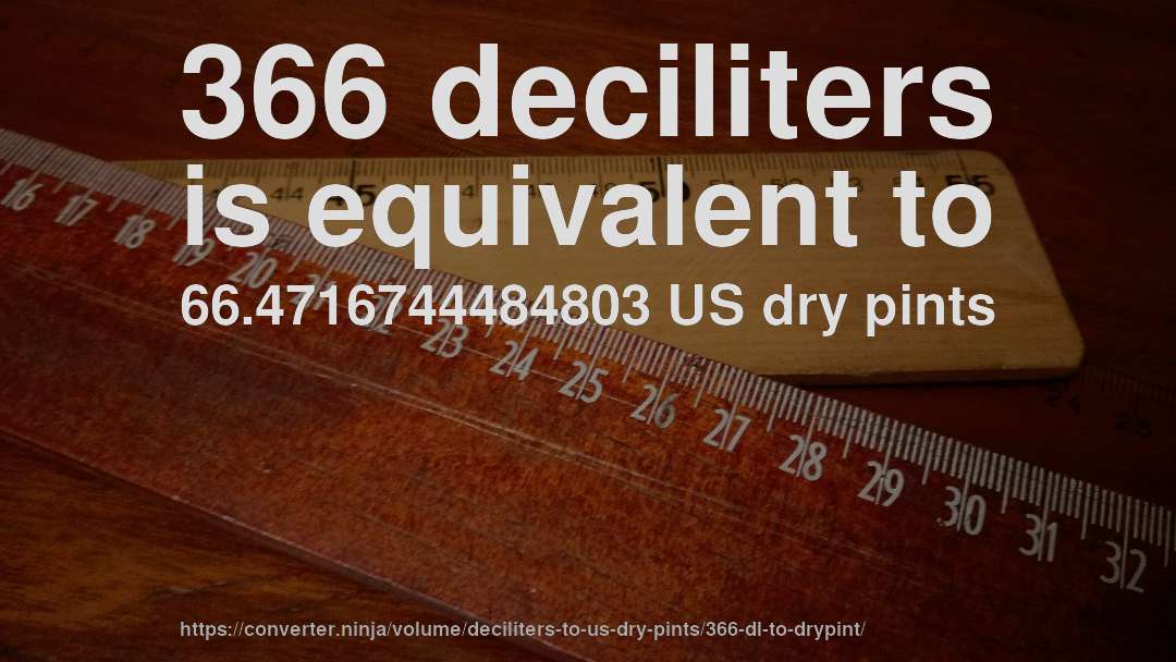 366 deciliters is equivalent to 66.4716744484803 US dry pints