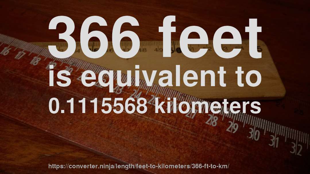 366 feet is equivalent to 0.1115568 kilometers