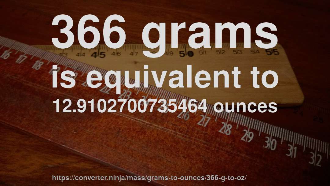 366 grams is equivalent to 12.9102700735464 ounces
