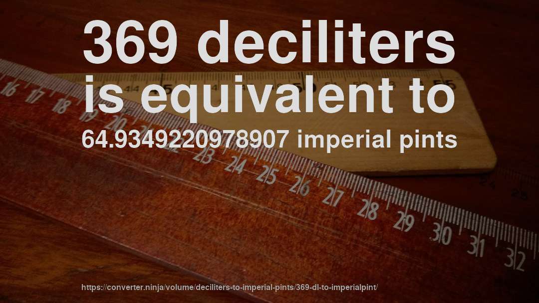 369 deciliters is equivalent to 64.9349220978907 imperial pints
