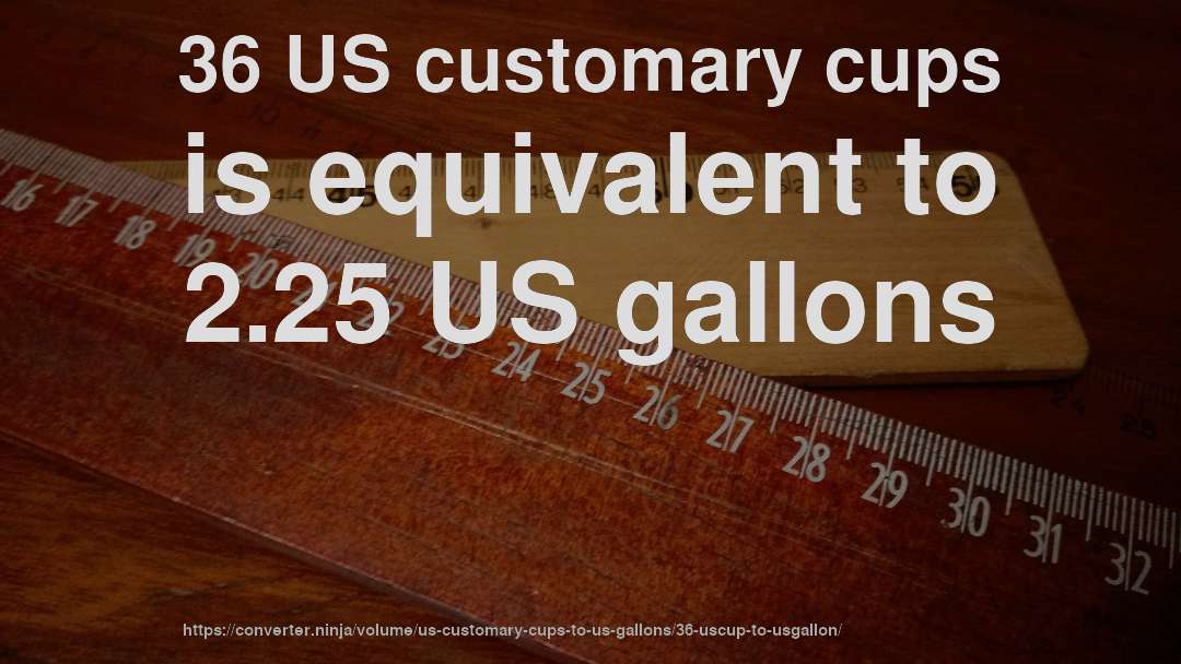 36 US customary cups is equivalent to 2.25 US gallons