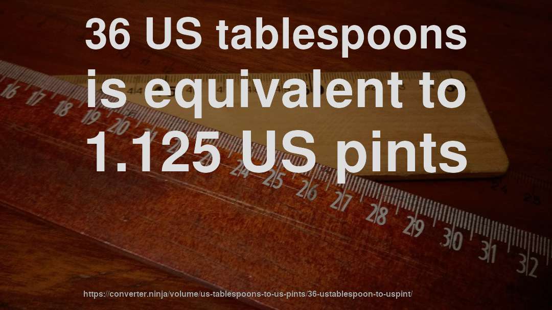 36 US tablespoons is equivalent to 1.125 US pints