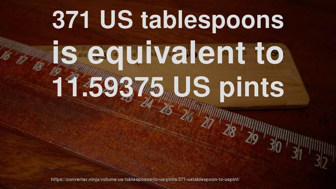 371 US tablespoons is equivalent to 11.59375 US pints