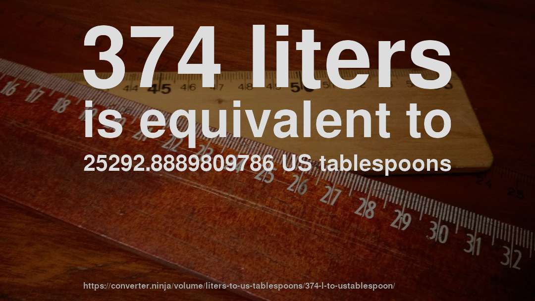 374 liters is equivalent to 25292.8889809786 US tablespoons