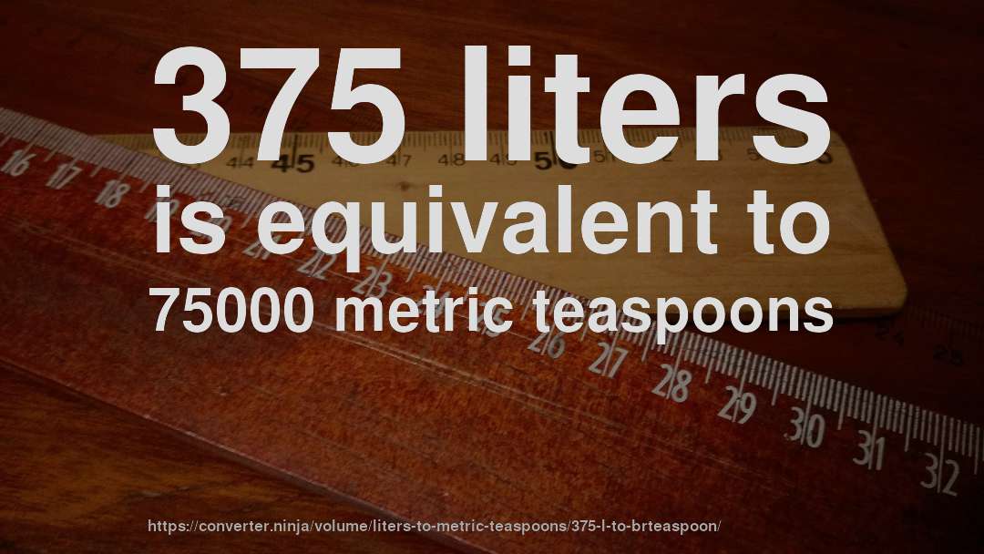 375 liters is equivalent to 75000 metric teaspoons