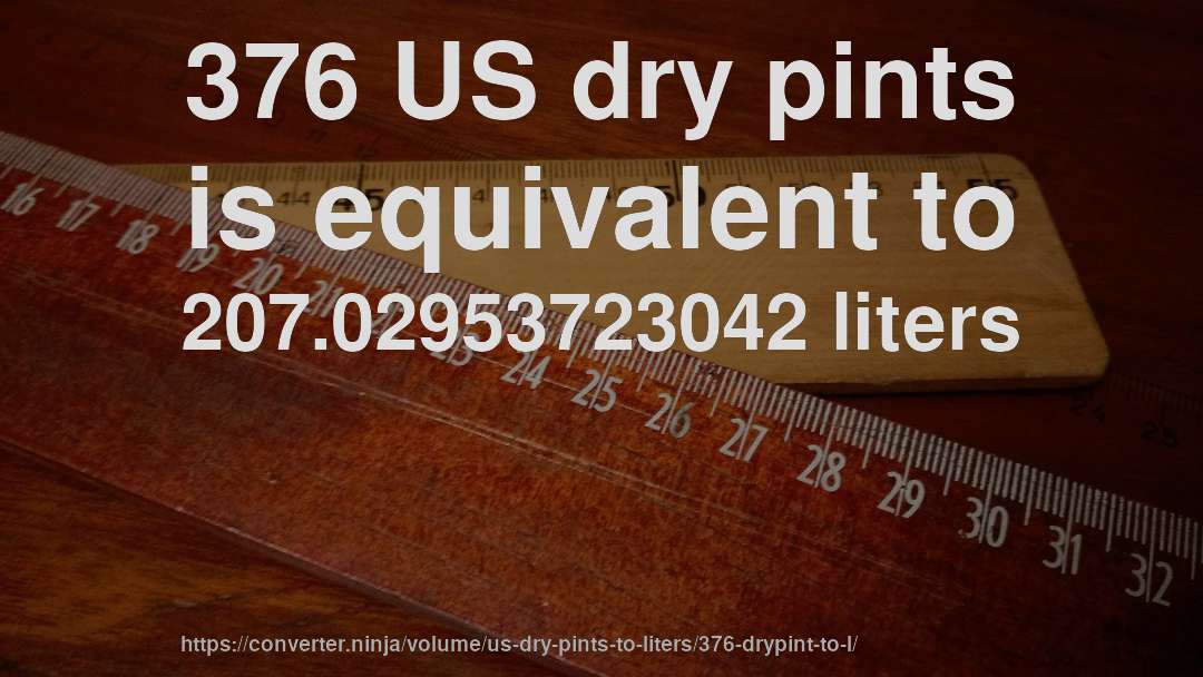 376 US dry pints is equivalent to 207.02953723042 liters