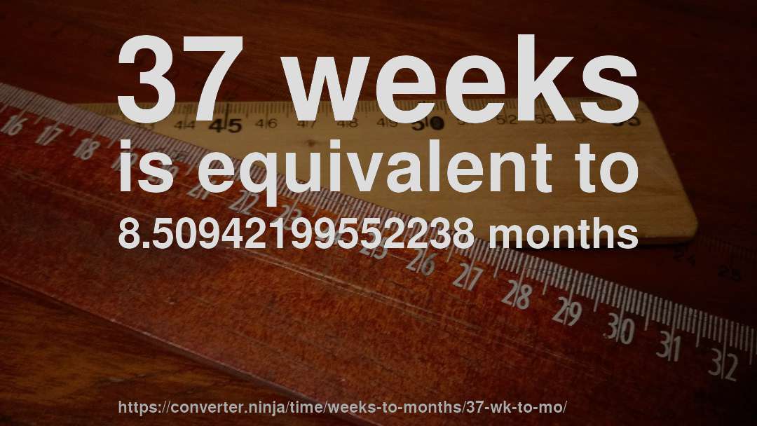 37 weeks is equivalent to 8.50942199552238 months