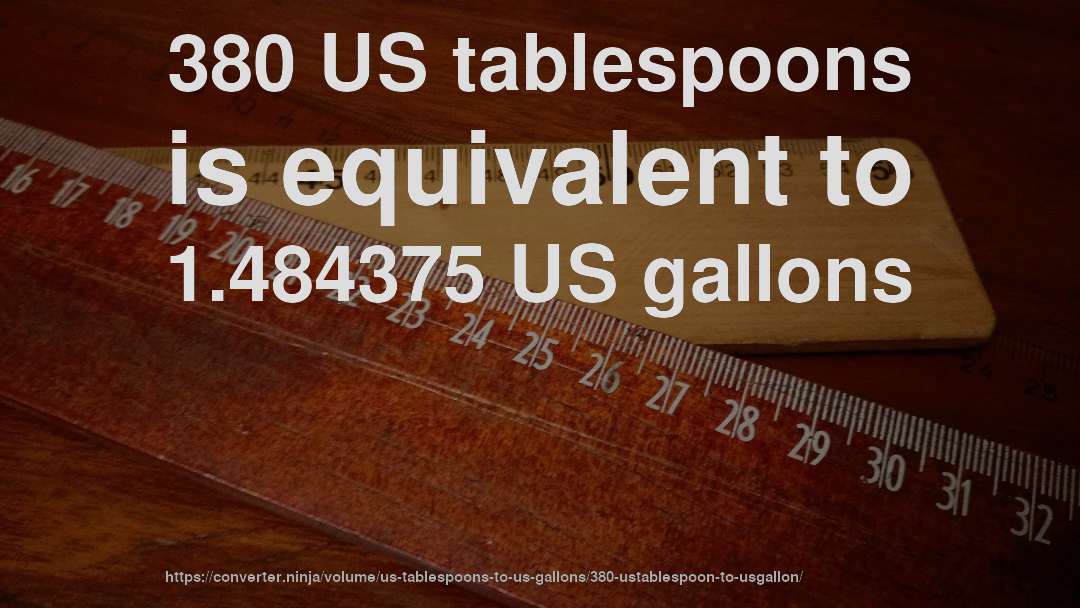 380 US tablespoons is equivalent to 1.484375 US gallons