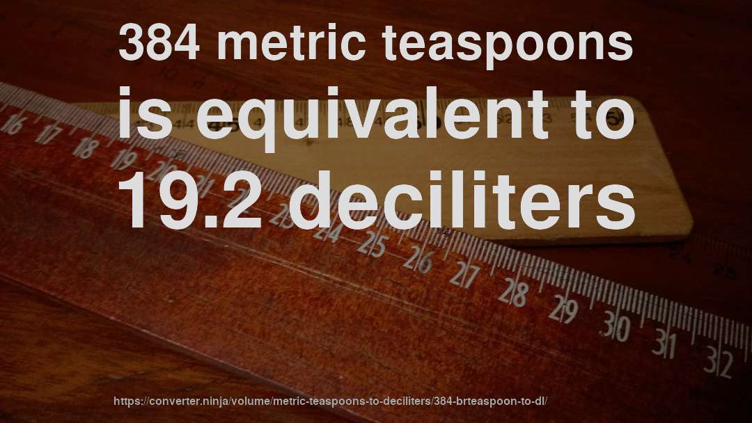 384 metric teaspoons is equivalent to 19.2 deciliters