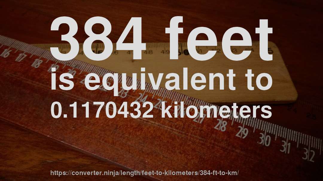 384 feet is equivalent to 0.1170432 kilometers