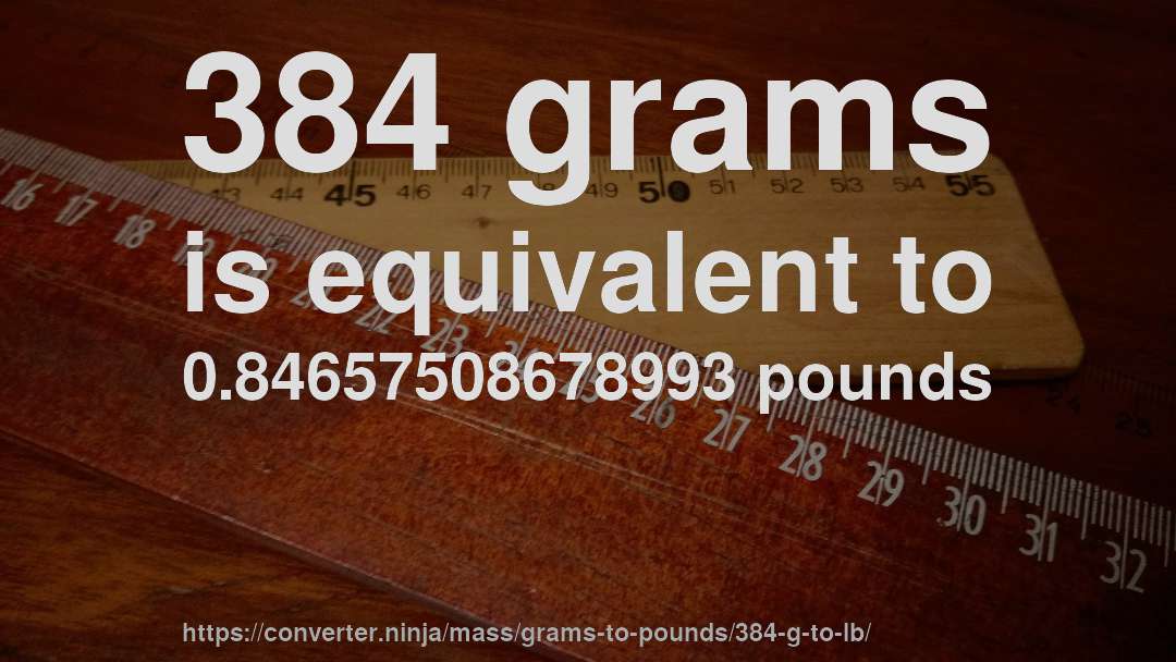 384 grams is equivalent to 0.84657508678993 pounds