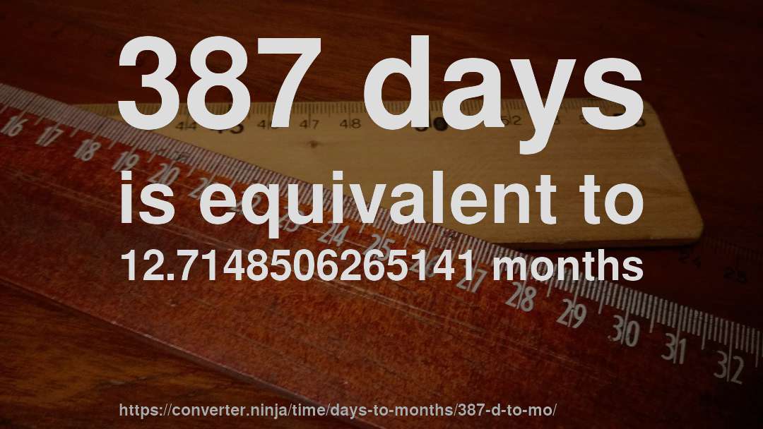 387 days is equivalent to 12.7148506265141 months