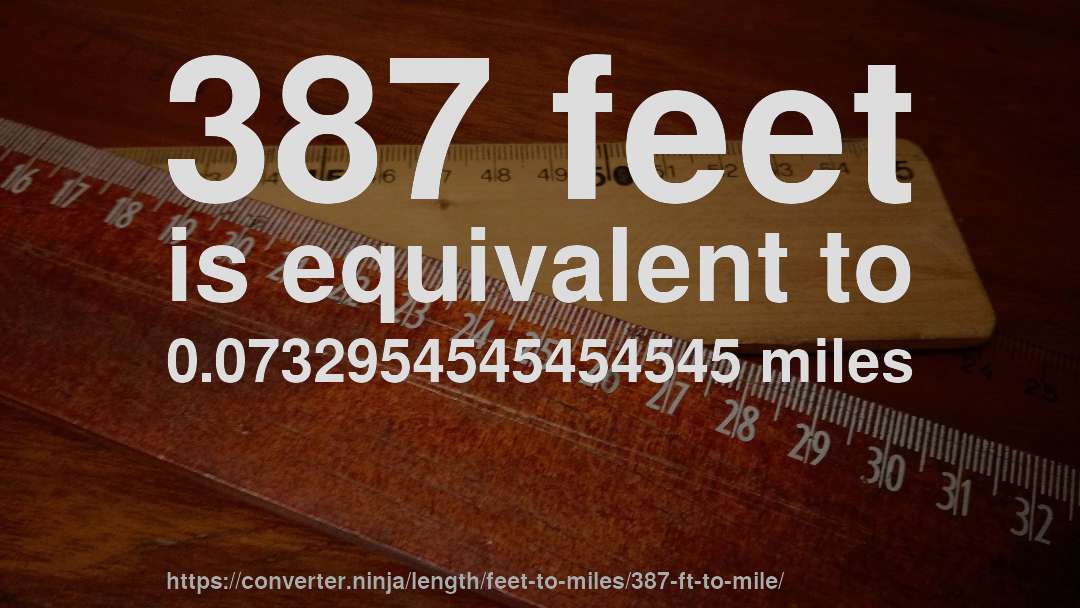 387 feet is equivalent to 0.0732954545454545 miles