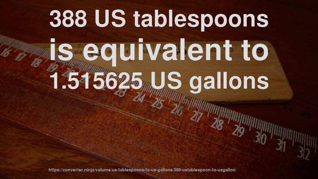 388 US tablespoons is equivalent to 1.515625 US gallons