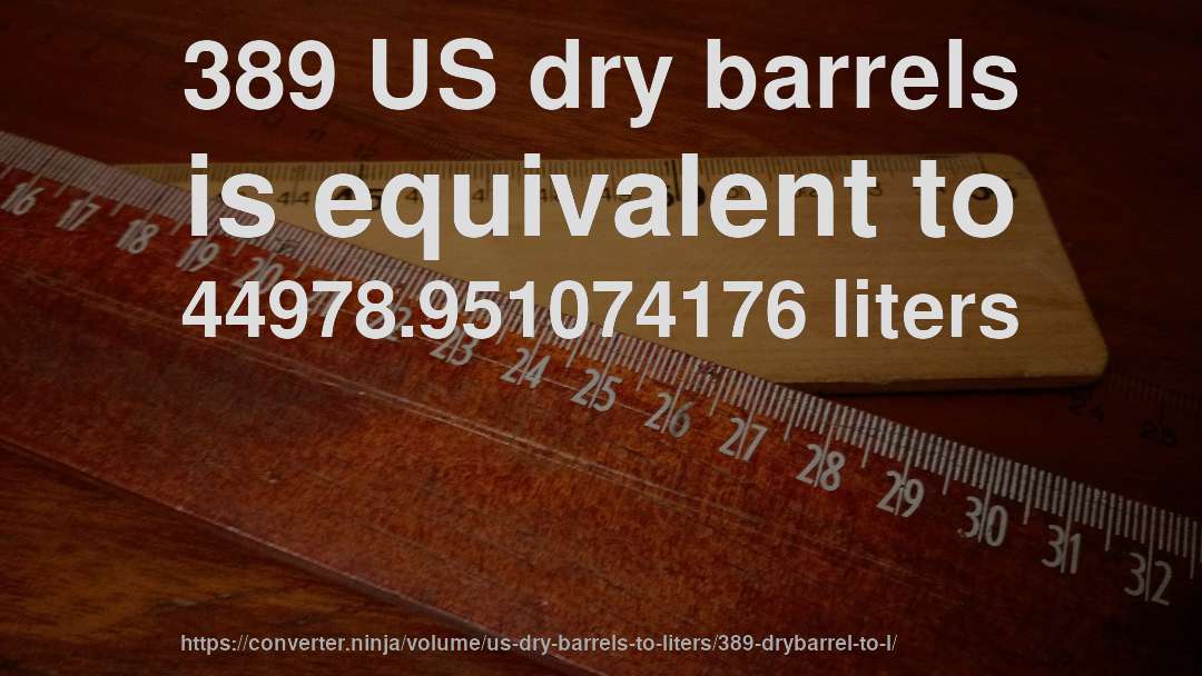 389 US dry barrels is equivalent to 44978.951074176 liters