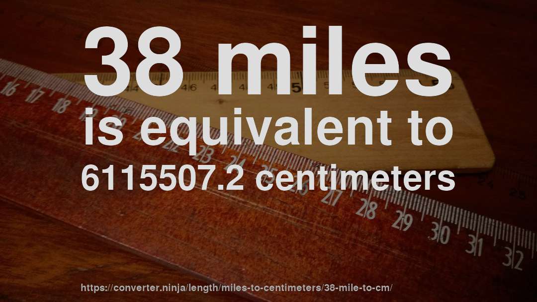38 miles is equivalent to 6115507.2 centimeters
