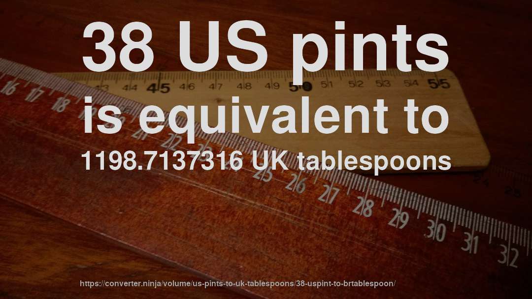 38 US pints is equivalent to 1198.7137316 UK tablespoons