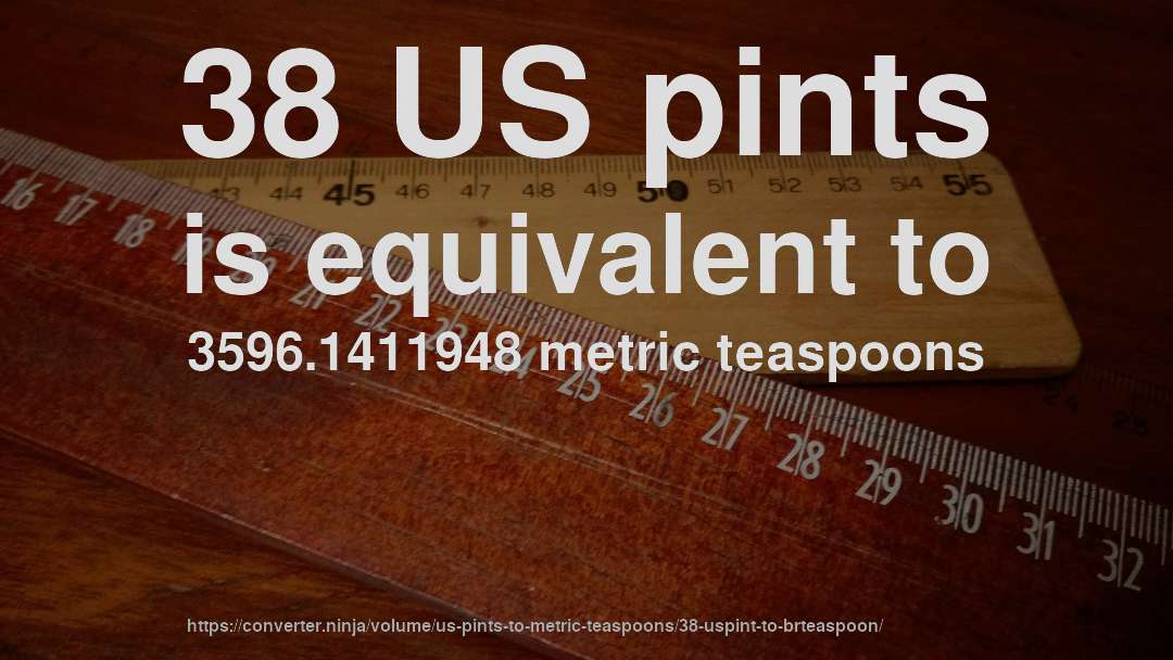 38 US pints is equivalent to 3596.1411948 metric teaspoons