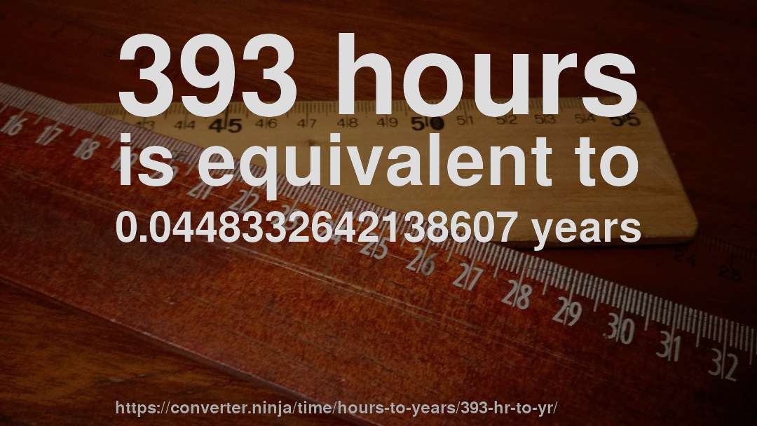 393 hours is equivalent to 0.0448332642138607 years