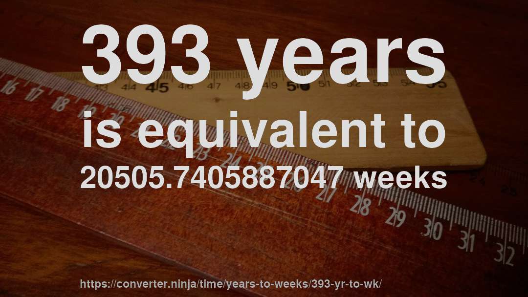 393 years is equivalent to 20505.7405887047 weeks