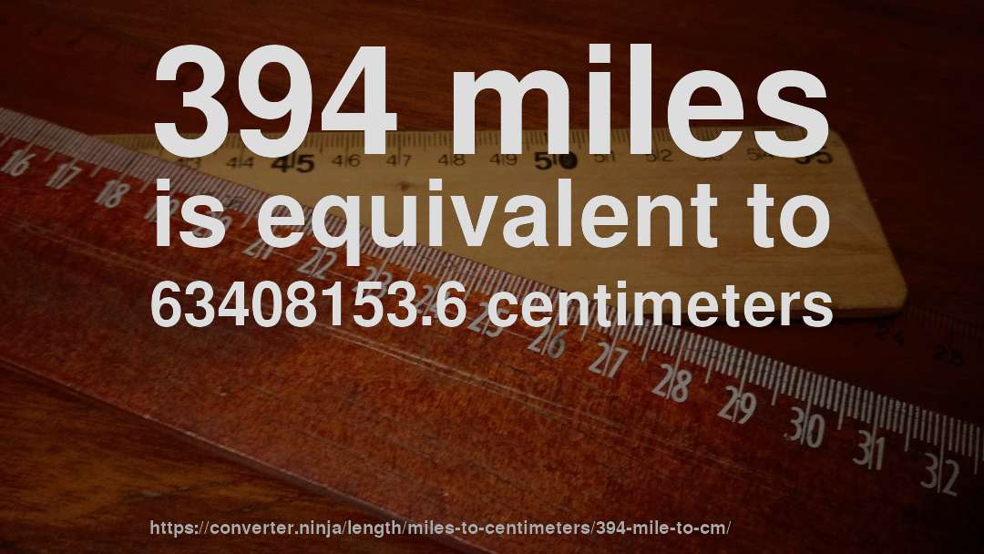 394 miles is equivalent to 63408153.6 centimeters