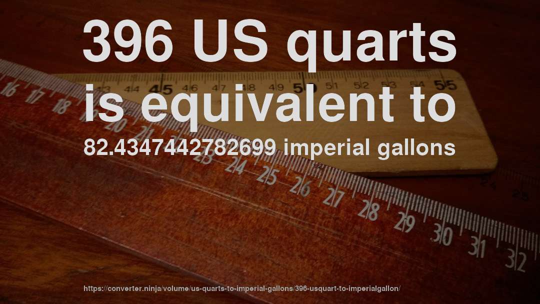 396 US quarts is equivalent to 82.4347442782699 imperial gallons