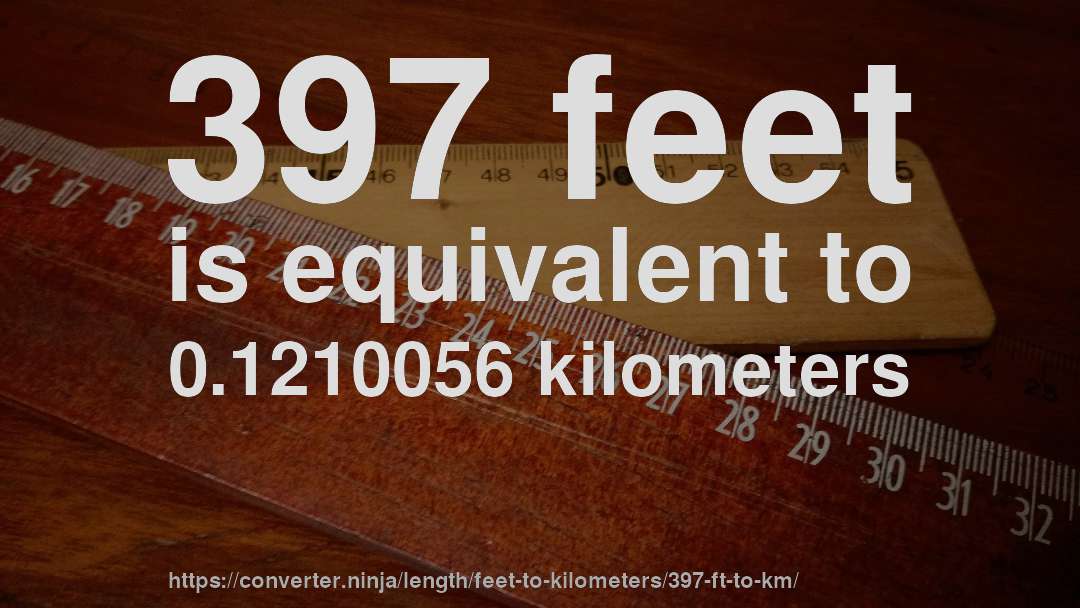 397 feet is equivalent to 0.1210056 kilometers